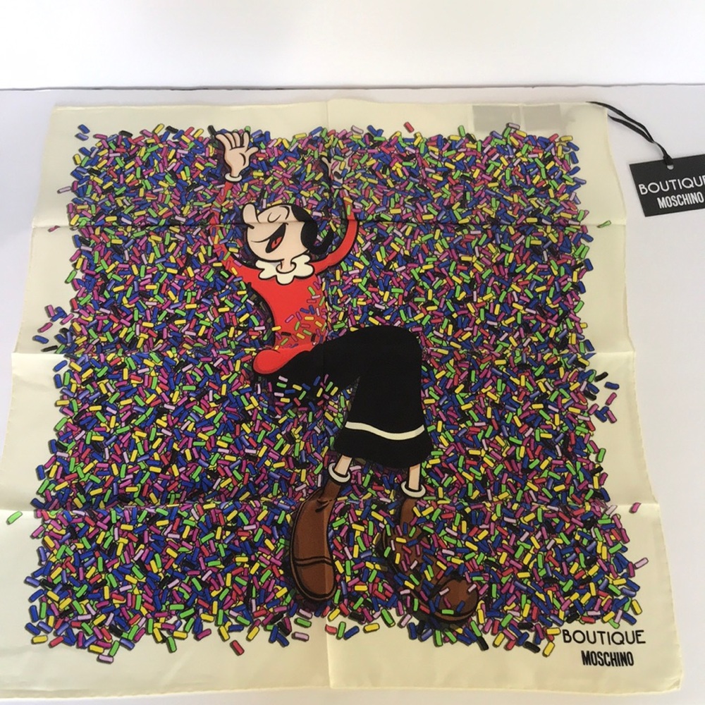 Boutique Moschino Olive Oyl Silk Scarf Confetti NWT